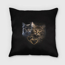 Подушка квадратная Влюбленные кот и кошка с сердечками, цвет: 3D-принт