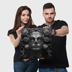 Подушка квадратная Девушка с макияжем для дня мертвых, цвет: 3D-принт — фото 2
