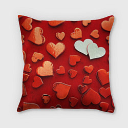 Подушка квадратная Красные сердца на красном фоне, цвет: 3D-принт