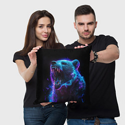 Подушка квадратная Свирепый неоновый медведь, цвет: 3D-принт — фото 2
