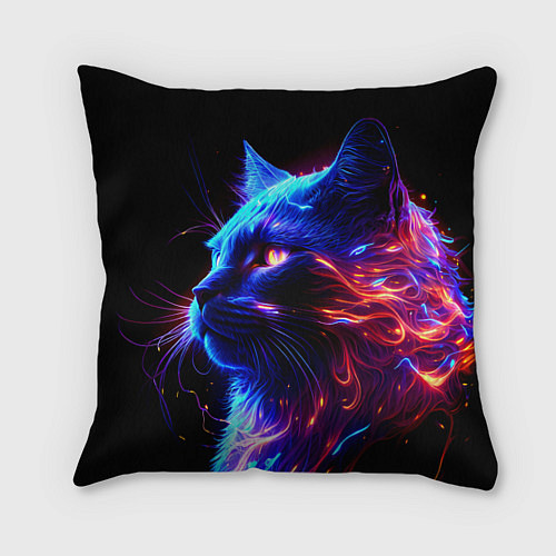 Подушка квадратная Неоновый котёнок / 3D-принт – фото 1
