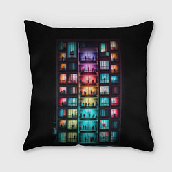 Подушка квадратная Разноцветный жилой дом, цвет: 3D-принт