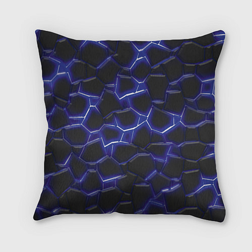 Подушка квадратная Синий неон и плиты / 3D-принт – фото 1