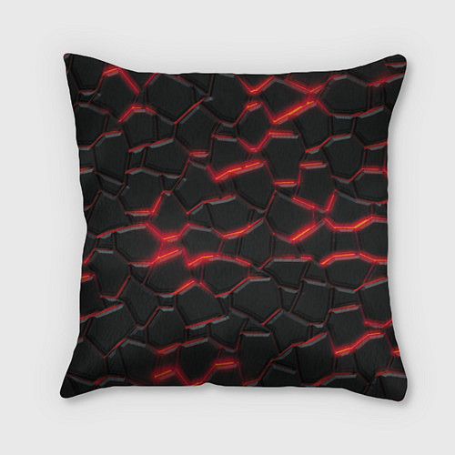 Подушка квадратная Красный неон и плиты / 3D-принт – фото 1