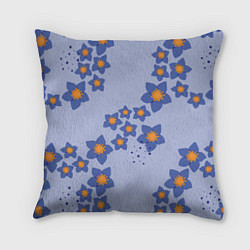 Подушка квадратная Узор из синих цветов на сиреневом фоне, цвет: 3D-принт