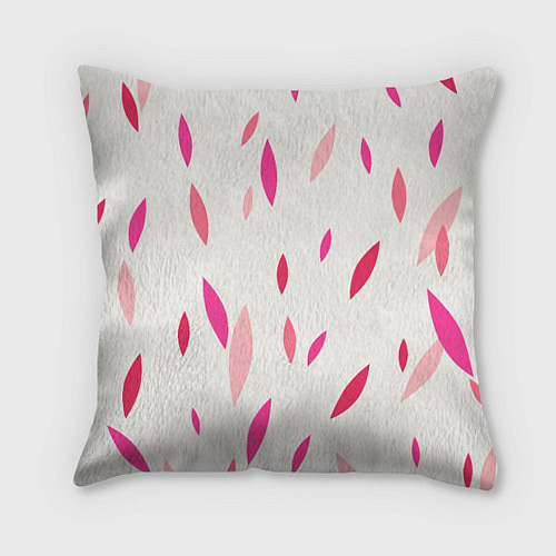 Подушка квадратная Нежный светлый фон и листья в оттенках розового / 3D-принт – фото 1
