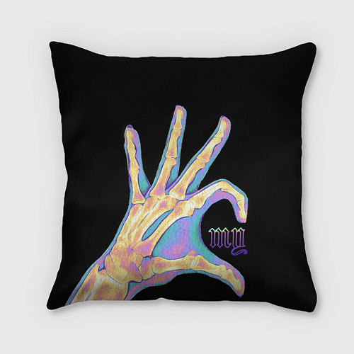 Подушка квадратная Сердечко левой рукой - неоновый рентген / 3D-принт – фото 1