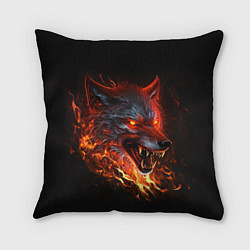 Подушка квадратная Огненный злой волк с красными глазами, цвет: 3D-принт