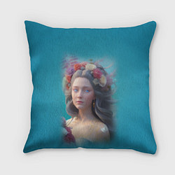Подушка квадратная Цветочный портрет женщины с голубыми глазами, цвет: 3D-принт