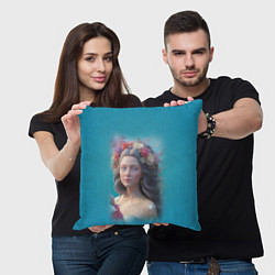 Подушка квадратная Цветочный портрет женщины с голубыми глазами, цвет: 3D-принт — фото 2
