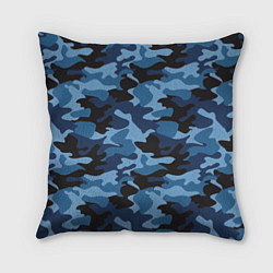 Подушка квадратная Сине-черный камуфляж, цвет: 3D-принт