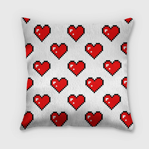 Подушка квадратная Сердца в стиле пиксель-арт / 3D-принт – фото 1