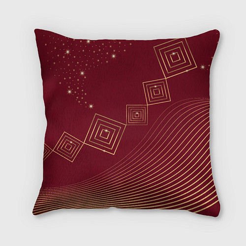 Подушка квадратная Золотые кривые линии и прямоугольники в стиле мемф / 3D-принт – фото 1