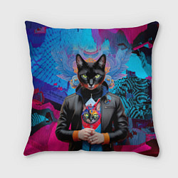 Подушка квадратная Чёрная модница кошка - нейросеть, цвет: 3D-принт