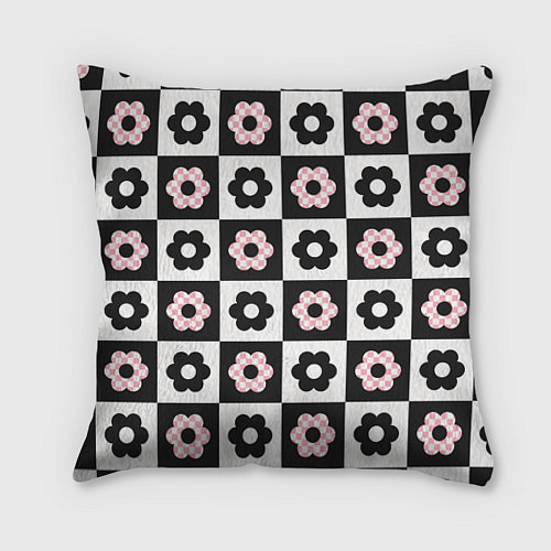 Подушка квадратная Black flower checkers / 3D-принт – фото 1