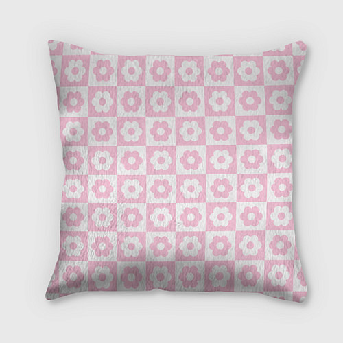 Подушка квадратная Pink flower checkers / 3D-принт – фото 1