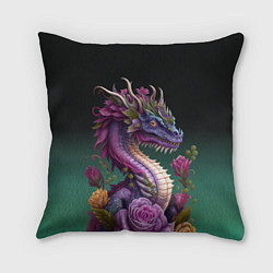 Подушка квадратная Неоновый дракон с цветами, цвет: 3D-принт