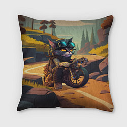 Подушка квадратная Кот на мотоцикле - байкер, цвет: 3D-принт
