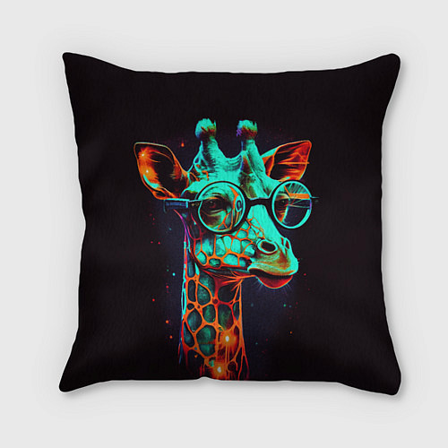 Подушка квадратная Зеленый жираф в круглых очках / 3D-принт – фото 1