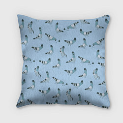 Подушка квадратная Голубь в шляпе и с зонтиком: паттерн - голубой, цвет: 3D-принт