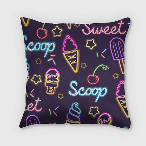 Подушка квадратная Неоновые надписи sweet scoop / 3D-принт – фото 1
