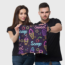 Подушка квадратная Неоновые надписи sweet scoop, цвет: 3D-принт — фото 2