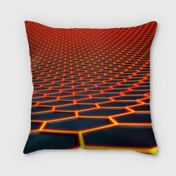 Подушка квадратная Honeycomb yellow cyber, цвет: 3D-принт