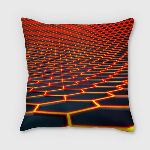 Подушка квадратная Honeycomb yellow cyber / 3D-принт – фото 1