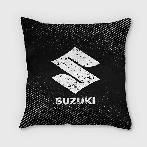Подушка квадратная Suzuki с потертостями на темном фоне / 3D-принт – фото 1