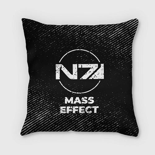 Подушка квадратная Mass Effect с потертостями на темном фоне / 3D-принт – фото 1