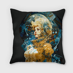 Подушка квадратная Блондинка космонавт в золотом скафандре, цвет: 3D-принт