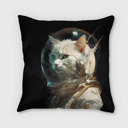 Подушка квадратная Белый пушистый кот космонавт / 3D-принт – фото 1