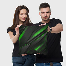Подушка квадратная Черно-зеленые объемные полосы, цвет: 3D-принт — фото 2