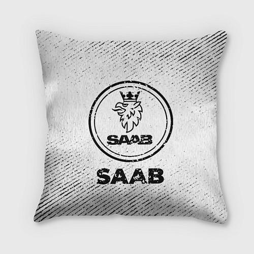 Подушка квадратная Saab с потертостями на светлом фоне / 3D-принт – фото 1