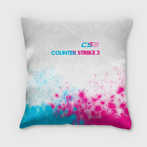 Подушка квадратная Counter Strike 2 neon gradient style: символ сверх / 3D-принт – фото 1