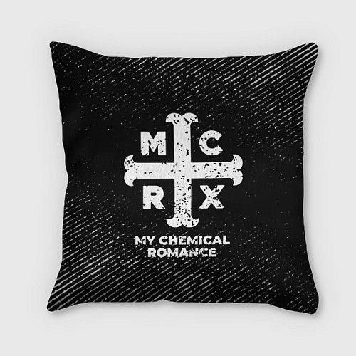 Подушка квадратная My Chemical Romance с потертостями на темном фоне / 3D-принт – фото 1