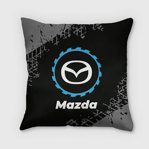 Подушка квадратная Mazda в стиле Top Gear со следами шин на фоне / 3D-принт – фото 1