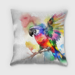 Подушка квадратная Разноцветный акварельный попугай, цвет: 3D-принт