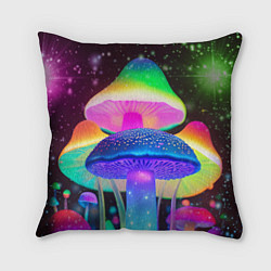 Подушка квадратная Волшебные светящиеся грибы и звезды, цвет: 3D-принт