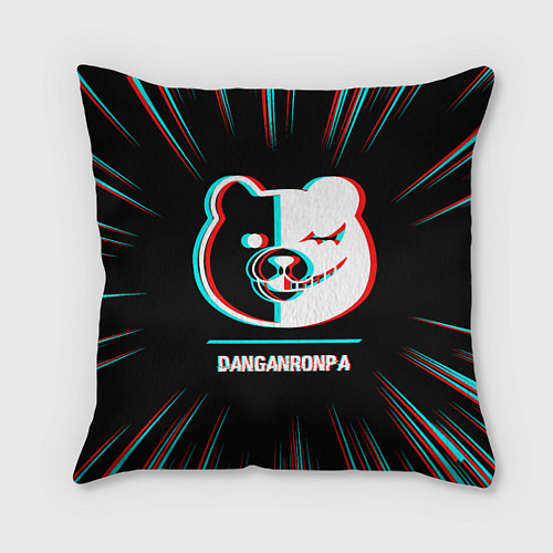 Подушка квадратная Символ Danganronpa в стиле glitch на темном фоне / 3D-принт – фото 1