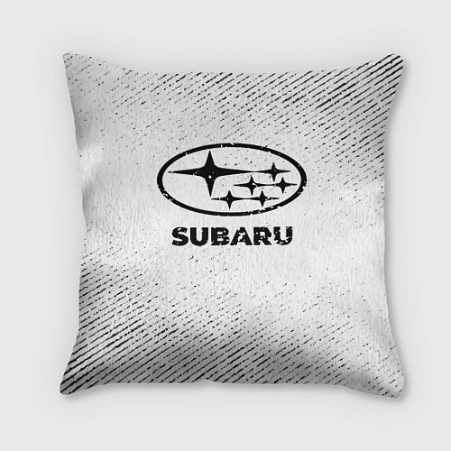 Подушка квадратная Subaru с потертостями на светлом фоне / 3D-принт – фото 1