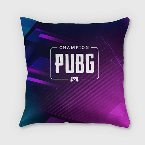 Подушка квадратная PUBG gaming champion: рамка с лого и джойстиком на / 3D-принт – фото 1
