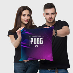 Подушка квадратная PUBG gaming champion: рамка с лого и джойстиком на, цвет: 3D-принт — фото 2