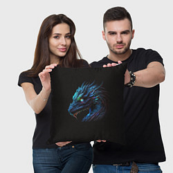 Подушка квадратная Красивый неоновый дракон с голубыми глазами, цвет: 3D-принт — фото 2