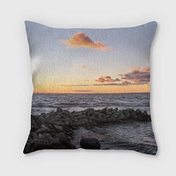 Подушка квадратная Закат солнца на Финском заливе, цвет: 3D-принт