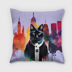 Подушка квадратная Чёрный котяра в Нью-Йорке, цвет: 3D-принт