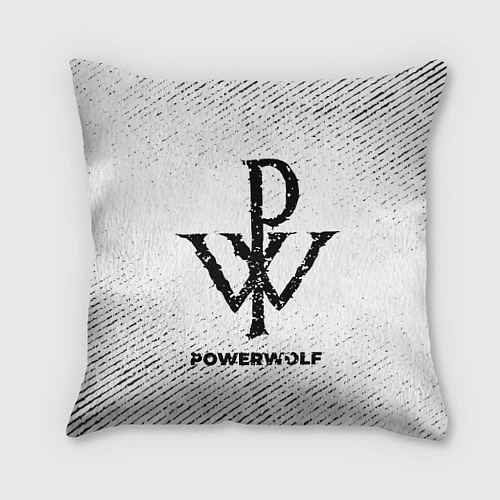 Подушка квадратная Powerwolf с потертостями на светлом фоне / 3D-принт – фото 1