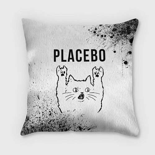 Подушка квадратная Placebo рок кот на светлом фоне / 3D-принт – фото 1
