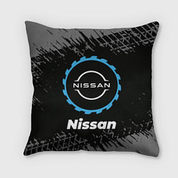 Подушка квадратная Nissan в стиле Top Gear со следами шин на фоне, цвет: 3D-принт