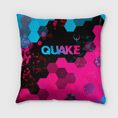 Подушка квадратная Quake - neon gradient: символ сверху / 3D-принт – фото 1